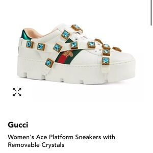 Gucci ace embroidered platform sneakers with removable crystal bands